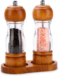 Manual Salt and Pepper Grinder Set, Oak Acrylic Mills with Tray