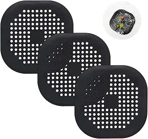 TENOC Silicone Drain Hair Catcher, 3 Pack Bathtub Drain Protectors with Suction Cups Water Trap Sink Cover for Bathroom Kitchen, Black