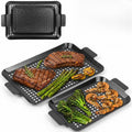 Grill topper: Set Of 2 Outdoor Grill Pans - Grill Trays with Hole Nonstick - BBQ Grilling Baskets for Outdoor Camping, Suitable for Vegetable Meat (2pcs)
