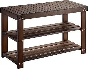 Pipishell 3 Tier Bamboo Shoe Rack Bench for Entryway, Brown