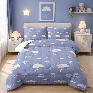 Nttopship Cute Clouds Printed Bedding Comforter Set Queen Size for Teens and Adults,Clouds Printed Quilt Set for Bedroom 100% Soft Microfiber All Season with 1 Comforter and 2 Pillowcases