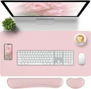 Pink Leather Desk Pad and Keyboard Wrist Rest, 27.6"x13.8"