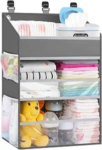 Hanging Diaper Caddy Organizer Crib OrganizerSpacious Baby Girl/Boy Nursery Storage Organizer for Changing Table, Playpen/Wall- Hold 90+ Diaper (Grey)