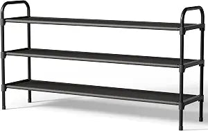 Kitsure Extra-Long Shoe Rack for Closet, 39.0" Wide - 3 Tier, Black