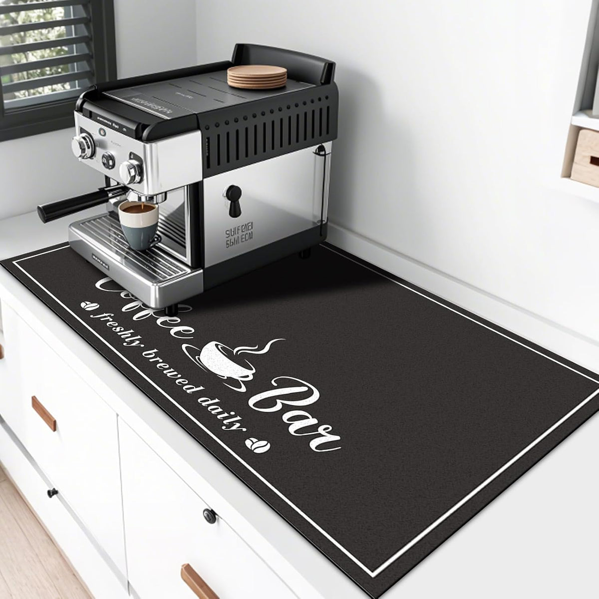 CooRug Fashion Coffee Mat, Dish Drying Mat 17" x 32" Black