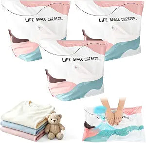 3Pcs No-Pump Vacuum Storage Bags,Large Cube Compression Bags for Storag