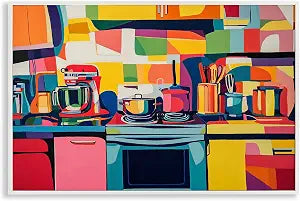 Whimsical Kitchen Cityscape Geometry, 12 x 18 Inch Framed Gicle Print