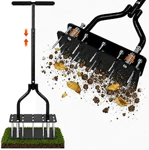 Lawn Aerator Tools, 3 Height Manual Yard Aerator with Self-Cleaning Design