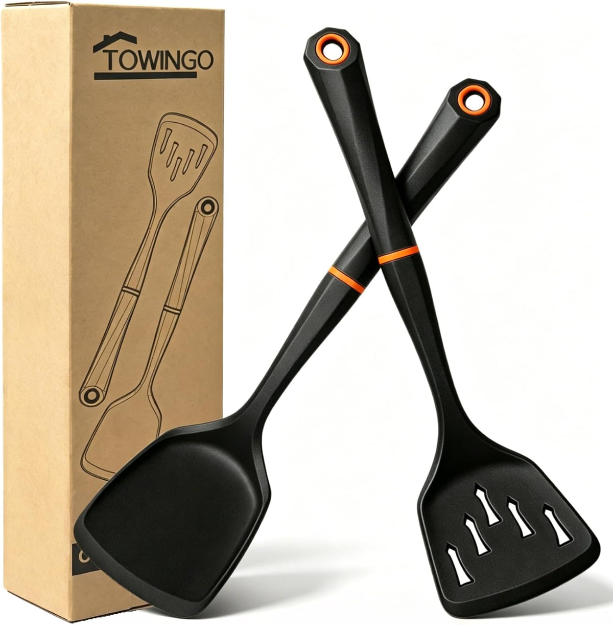 Silicone Kitchen Spatula, Non Stick Turner Spatulas Set for Cooking, Black