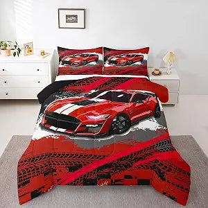Erosebridal Race Car Comforter Red Racing Car Bedding Kids Boys Twin