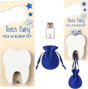 DoubleFill Tooth Fairy Door Hanger Pouch Keepsake Box,Classic,Dark Blue