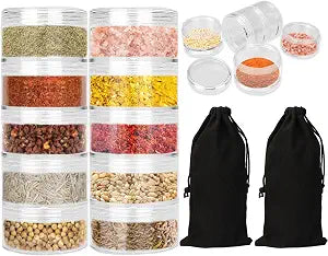 2 Sets 5 Layers Clear Portable Travel Spice Jars, Multi Camping Spice Containers with Organizer Bag, Stackable Spice Salt and Pepper Set for Outdoor Cooking, Camping, Traveling, Barbecuing