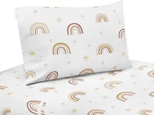 Sweet Jojo Designs Boho Rainbow Twin Sheet Set - 3 piece Set - Blush Pink Dusty Rose Gold Yellow Mauve Taupe Beige Tan Bohemian Stars Sun Celestial Vintage Sky