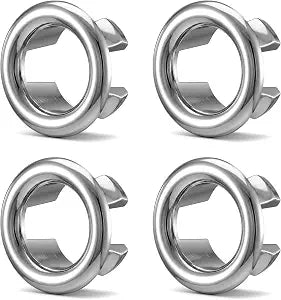 4 Pcs Sink Overflow Ring, Bathroom Basin Sink Round Hole Trim Chrome Overflow Cover Rings Universal Fit Drain Cover Hole Easy Installation Holes Insert Caps for Bathroom Kitchen Overflows, Silver