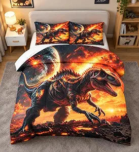 Dinosaur Comforter Set Boys Full Size Dino Bedding Set 3Pcs Dino Printed Bed Sets Animal Pattern Duvet for Kids Teens with 2 Pillowcases Super Soft