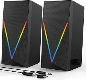 Computer Speakers, Desktop PC Speakers with 6 Colorful RGB Lights, Headphone Jack, Enhanced Bass and Volume Control, USB Powered & 3.5mm Aux Gaming Speakers for Laptop Monitor PC Tablet Phone