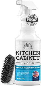 Kitchen Cabinet Cleaner  Gentle, Residue-Free and Effective Everyday Degreaser & Grime Remover for Wood, Painted and Finished Furniture - Complete with Cleaning Brush & Cabinet Cleaner Spray 32oz