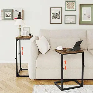 7-Level Adjustable C-Shaped End Table, Small Side Table for Couch, Sofa TV Tray Table for Living Room, Bedroom, Bedside ET-SA-BRW1