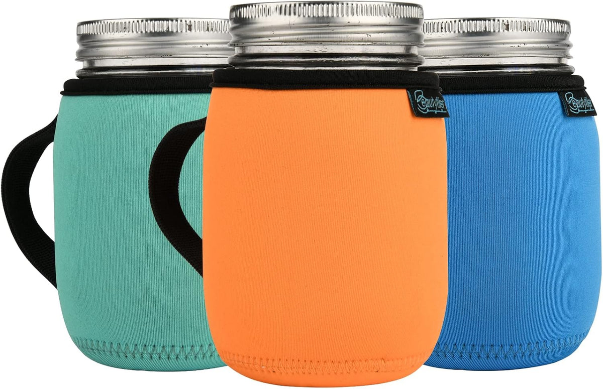 Beautyflier 16oz Regular Mouth Mason Jars Neoprene Sleeve, Mason Jars Drinking Glasses Neoprene Cover, Wide Mouth Pint 16-Ounce Glass Mason Jar Insulators with Handle, Sleeve Only