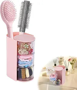 Pink Hair Accessory Organizer, 3-Layer Clear Hair Accessories Organizer Rotatable Small Jewelry Box for Clip Earring Necklaces, The Latest Gift for A Girl.