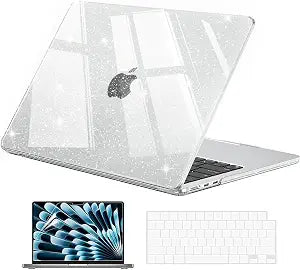 EooCoo Sparkly Case for MacBook Air 13 inch M5/M4/M3/M2 2026-2022, Clear
