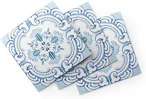 30 Pack, 4x4 Inch Classic Portuguese Azulejo Tile Decals, Blue and White Peel and Stick Vinyl for Backsplash, Stairs & Furniture (Light Blue)