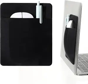 Mouse Holder Sleeve, Adhesive Mouse Pocket for Laptop, 5.7x4.7in Stick-On Mouses Pouch Storage Bag for Computer Accessory Holder, External USB Cable
