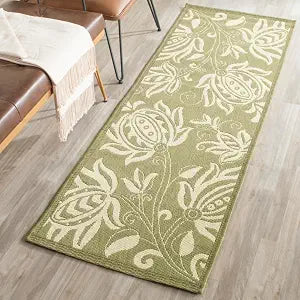 SAFAVIEH Washable Rug Outdoor Courtyard Collection - 2'3" x 6'7" Runner, Olive & Natural, Non-Shedding & Easy Cleaning, Ideal for Patio, Entryway, Mudroom, Hallway, Kitchen (CY2961-1E06)