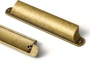 Goo-Ki 6 Pack Antique Brass Cup Pulls for Cabinets and Drawers, 5.04" c-c Vintage Brass Bin Cup Drawer Pulls Handles Zinc Alloy Kitchen Hardware Cabinet Cup Pulls