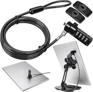AboveTEK iPad Lock Security Cable w/Adhesive Plates, 6Ft Keyless 4 Digit Combination Tablet Lock Kit, Anti-Theft Hardware Locking Cable for iPhone Cell Phone MacBook Laptop in Showroom Retail Store