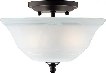 Westinghouse Lighting 6622300 Wensley Two-Light Interior Semi-Flush Ceiling Fixture, Oil Rubbed Bronze Finish with White Alabaster Glass