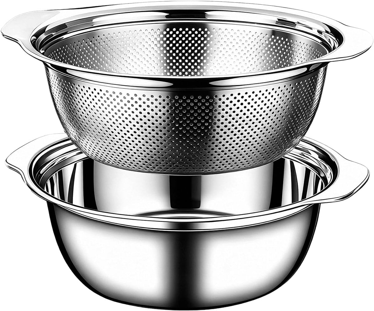 Colander for Kitchen, 2 QT Stainless Steel Strainer, Rice Strainer Bowl