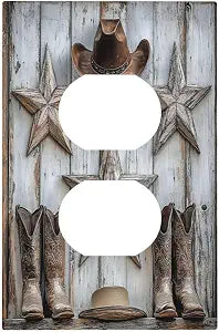 Outlet Covers Rustic Texas Star Barn Cowboy Hat Boots 1 Gang Duplex Light Switch Cover Decorative Switch Plates Electrical Receptacle Faceplate Wall Plate For Farmhouse Cabin Decor