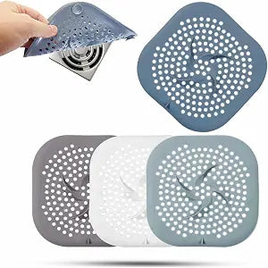 5.9" Square Drain Cover with Suction Cups, Hair Catcher, 4 Pack