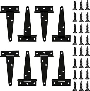8 Pack 4 Inch T Strap Hinges Heavy Duty Black Outdoor Tee Hinge