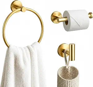 3 Piece Brushed Gold Bathroom Accessories Set with Gold Toilet Paper Holder