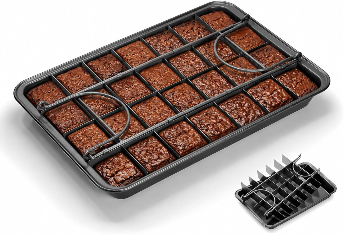 Elbee Home Brownie Pan with Dividers, 13 x 9 Inch Nonstick Carbon Steel