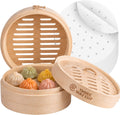 6" Dumpling Steamer & 100 Parchment Liners Set - Extra Deep Bamboo Steamer