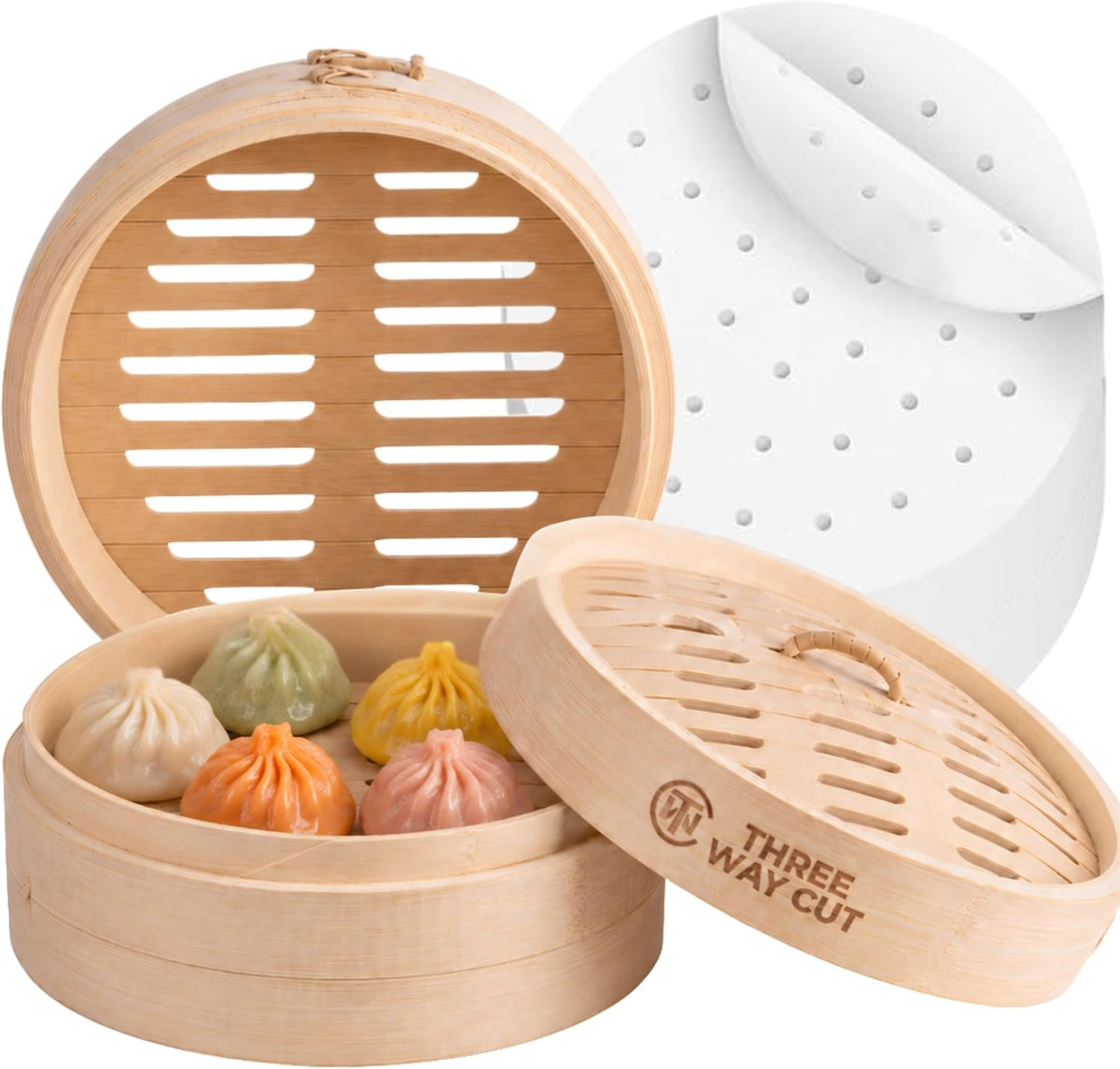 6" Dumpling Steamer & 100 Parchment Liners Set - Extra Deep Bamboo Steamer