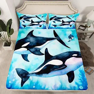 Erosebridal Killer Whale Fitted Sheet Twin Size, 2 Piece
