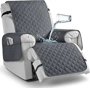 TAOCOCO 100% Waterproof Recliner Chair Covers, Reversible Recliner Covers with Leg Straps, Washable Recliner Sofa Covers for Reclining Chair Furniture Dog Protector with Pocket (Dark Gray, 23.6'')