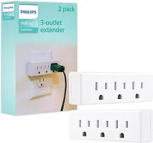 PHILIPS Outlet Extender, 2 Pack, 3 Outlet Multi Plug Wall Power Splitter