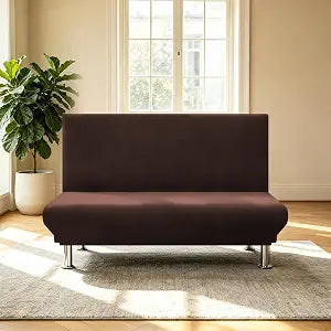 Armless Futon Cover Stretch Sofa Bed Slipcover, Coffee, Small