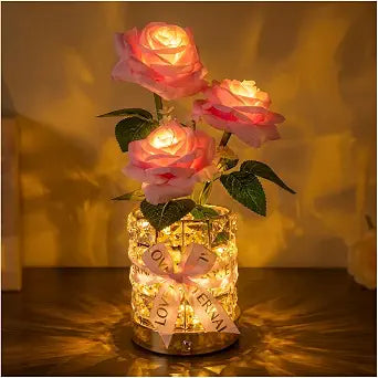 Rose Flower LED Night Light USB Rechargeable Touch 3 Color Dimmable