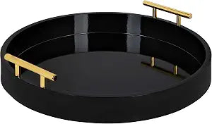 Kate and Laurel Lipton Modern Round Tray, 15.5" Diameter, Black and Gold, Decorative Accent Tray for Storage and Display