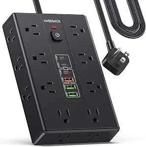 Surge Protector Power Strip with 16 AC Outlets 6 USB Ports(3 Type C), Thin Flat Plug 6.5 FT Extension Cord with Multiple Outlets, Outlet Extender with Surge Protection for Home, Office, Dorm