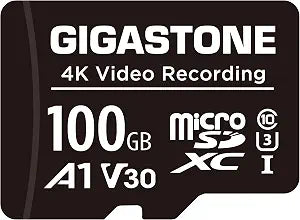 GIGASTONE 100GB Micro SD Card, A1 V30 4K Video Recording, Compatible with Security Camera, Dash Cam, Drone, 100MB/s MicroSDXC Memory Card UHS-I, with Adapter