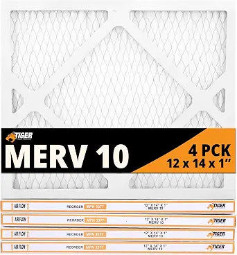 Tiger Tough MERV 10 Air Filters, 12x14x1  MPR 1000 Pleated HVAC AC Furnace Filter Replacement for Home, Pack of 4