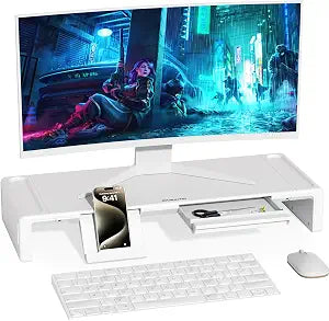 Monitor Stand Riser with Drawer & Phone Holder, Foldable Desk Organizer