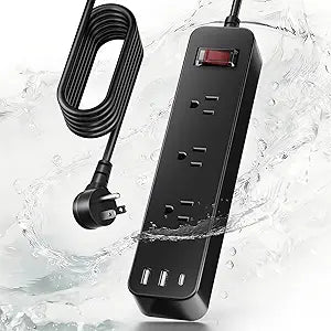 Outdoor Power Strip Weatherproof, IPX6 Waterproof Surge Protector, Shockproof with 3 Wide Outlet & 3 USB Ports, 6FT Long Extension Cord, Wall Mountable for Outdoor Garden, Patio & Camping (6 FT)